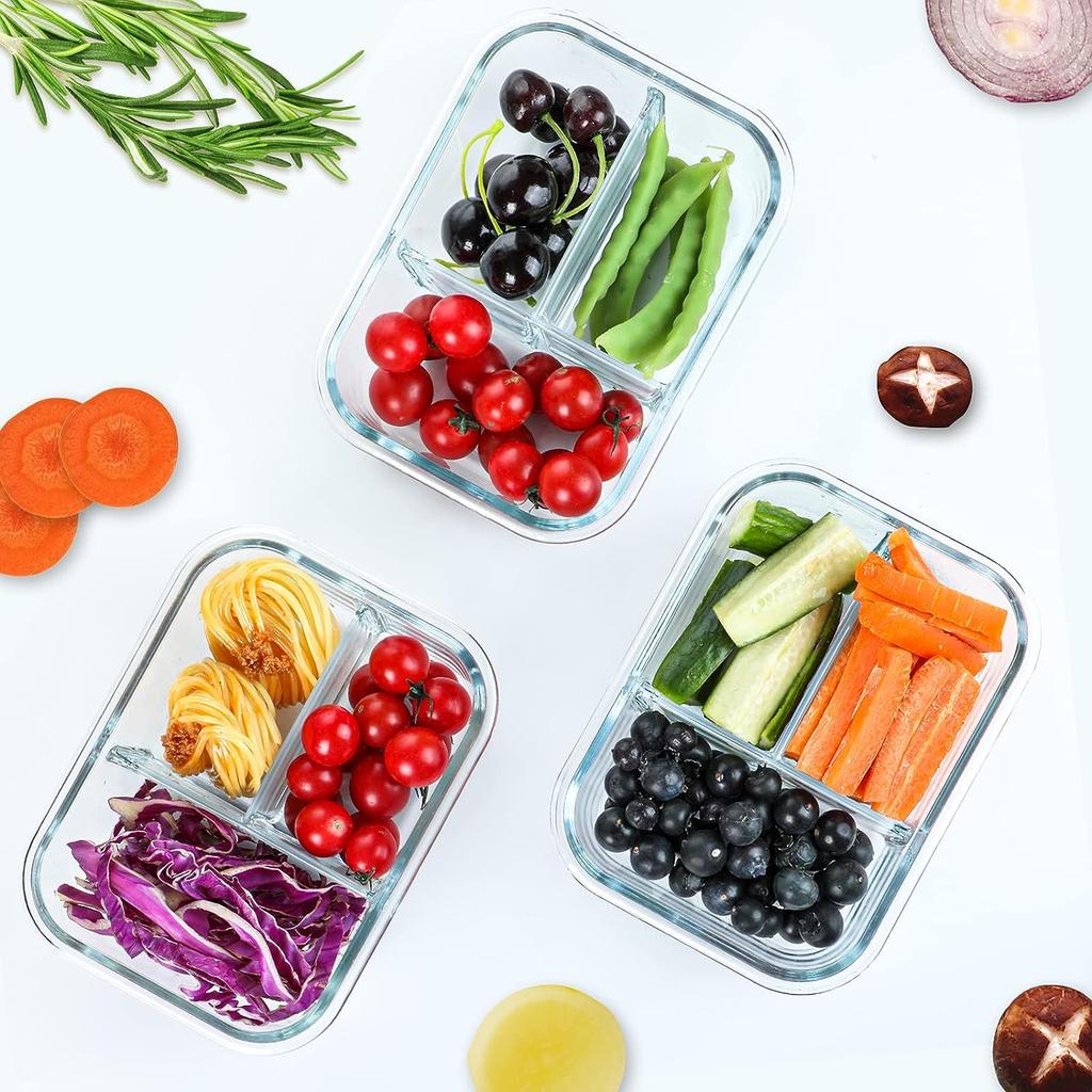 3 Compartment Glass Lunch Box